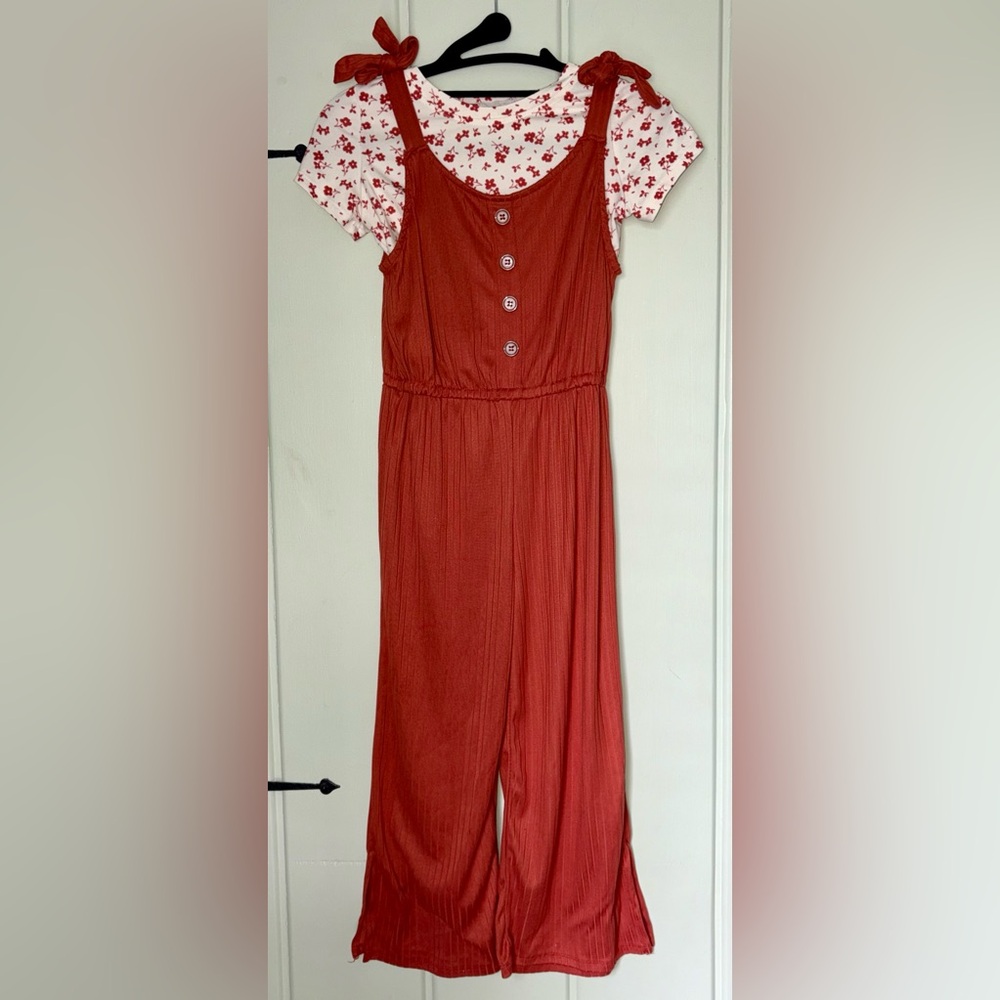 Girl’s 2-Piece Floral/Terracotta Colored Romper size 12